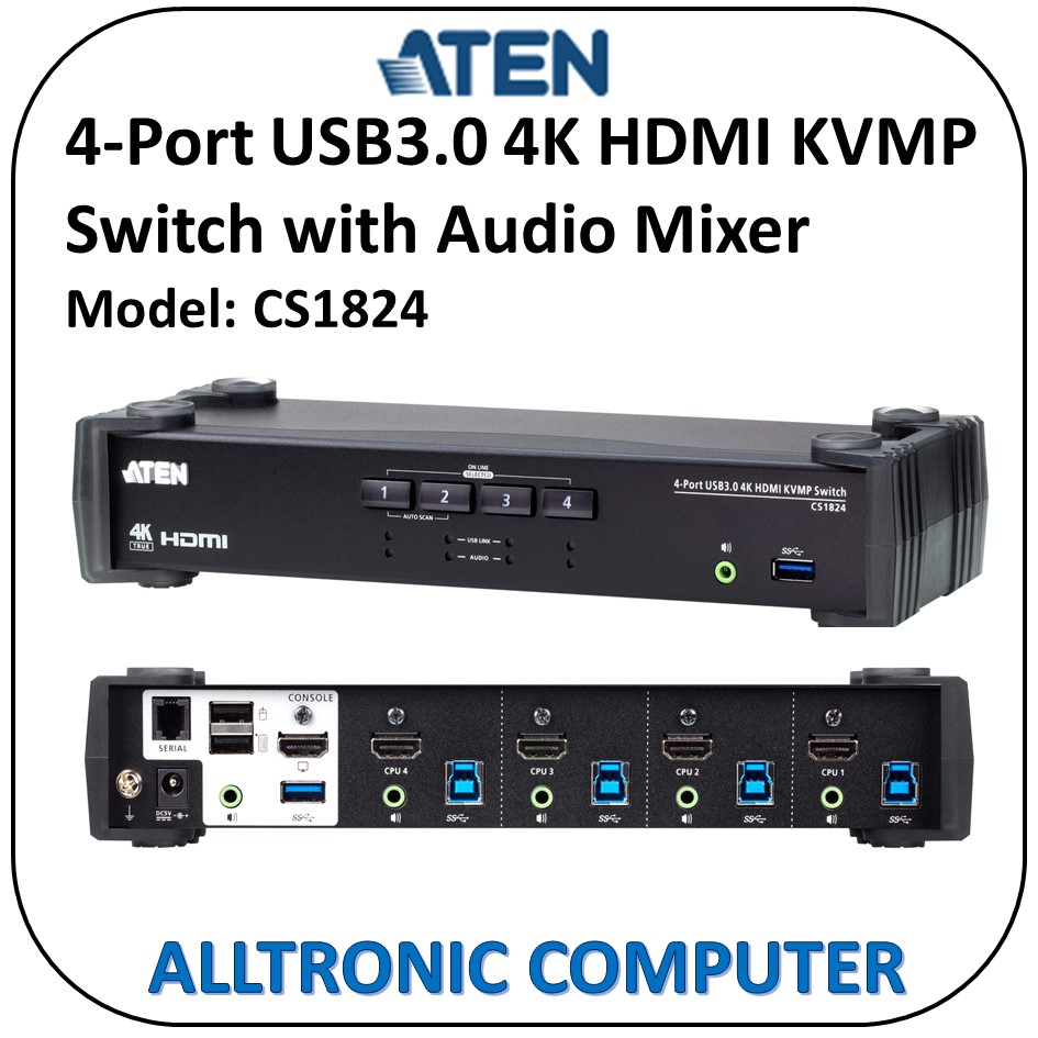 ATEN CS1824 4-Port USB3.0 4K HDMI KVMP Switch with Audio Mixer