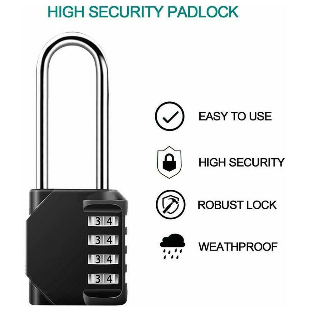 SARAHBOWSH High Security Waterproof Suitcase Outdoor Coded Lock Long Shackle Padlock 4 Digit Number Combination Lock