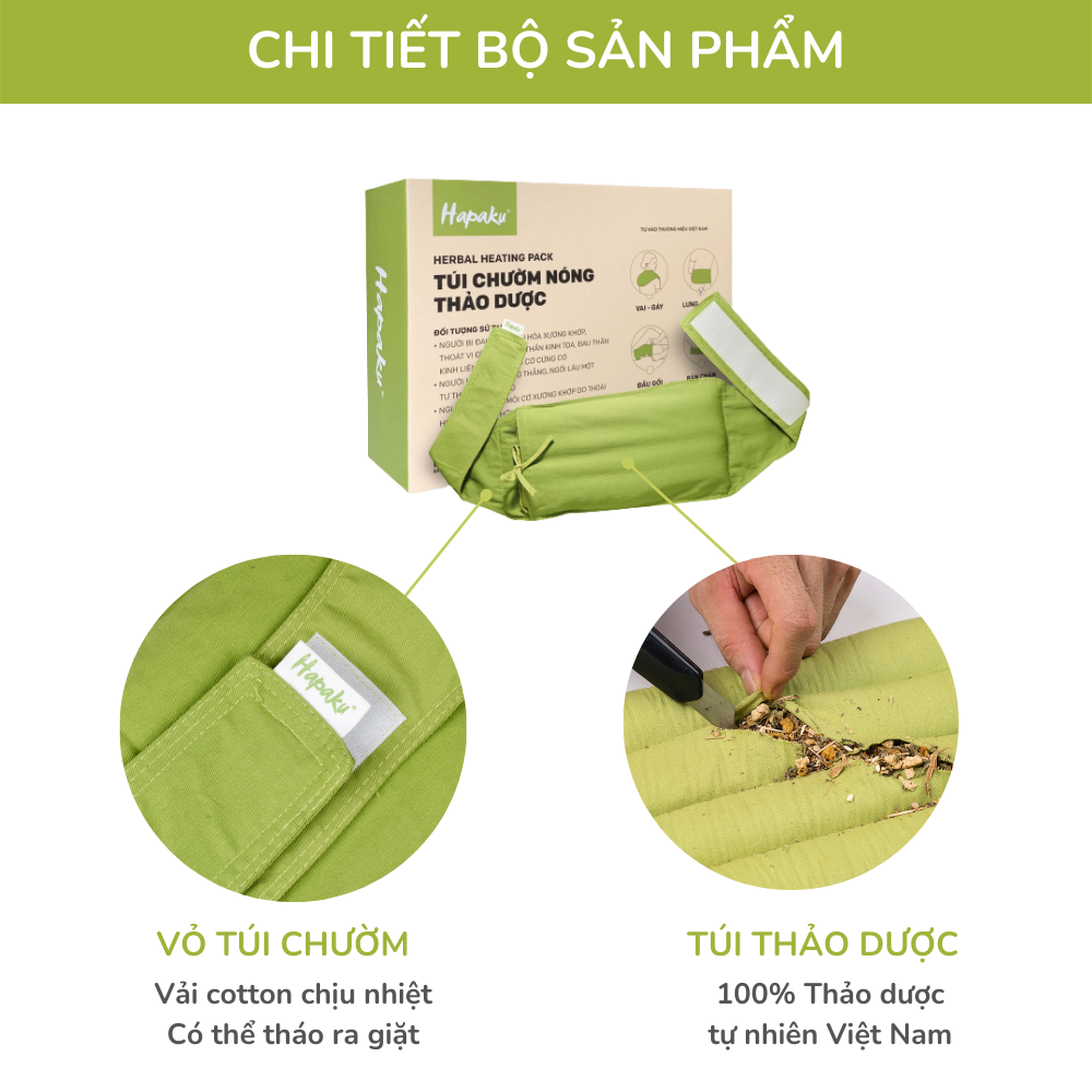 Túi Chườm Thảo Dược Lưng Bụng Hapaku Túi Chườm Nóng Giảm Đau Lưng Hông Đau nhức
