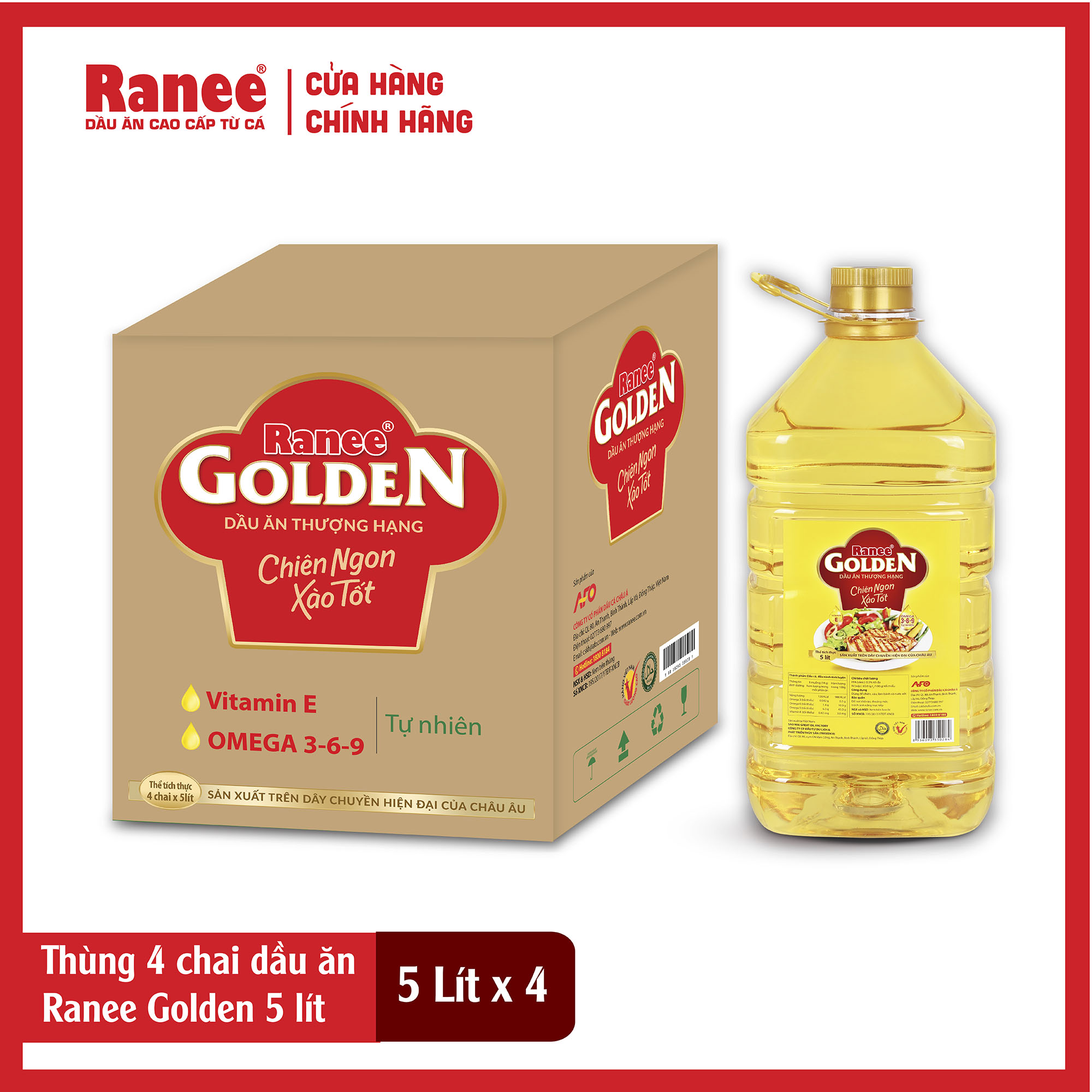 Thùng dầu ăn Ranee Golden 5 lít 5 lít chai x 4 chai thumbnail