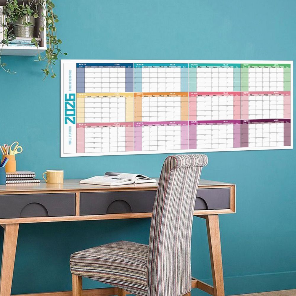 Home Planner Organizer 42x100cm 2026 English Calendar Creative Notes 12 Month Calendar Agenda Organizer Monthly Planner Calendar Office Stationery. 