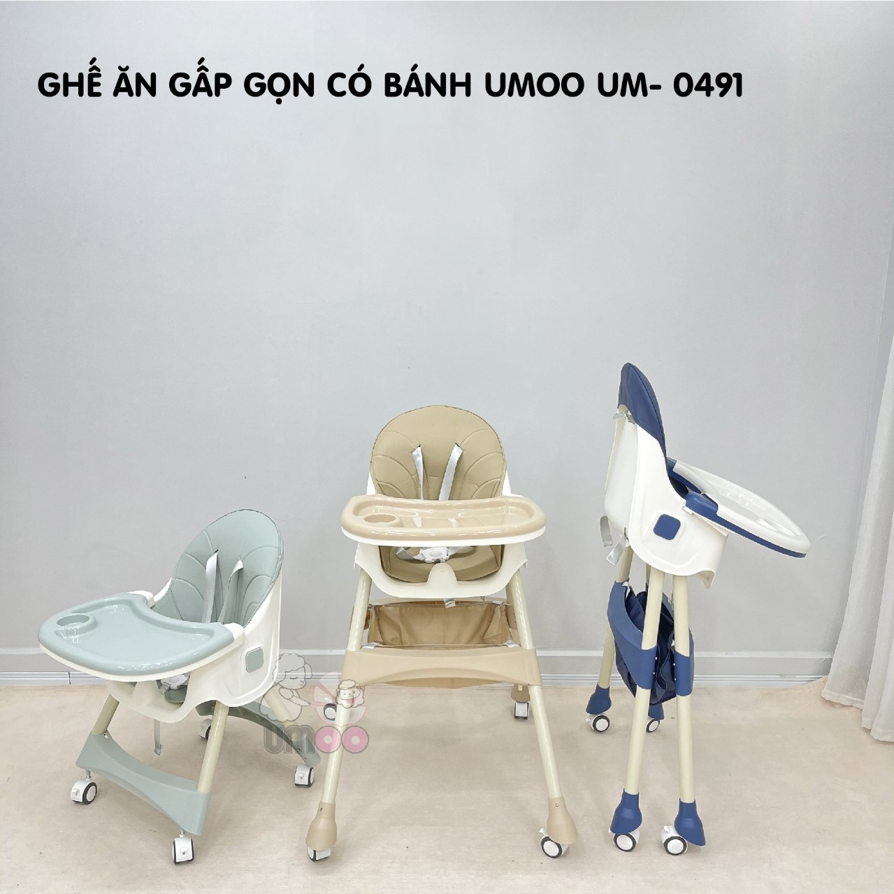 Ghế ăn dặm Umoo có đệm ( có bánh xe và không bánh xe)