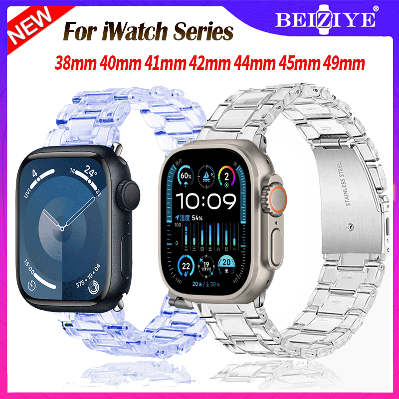 Dây đeo bằng nhựa trong suốt đầy đủ cho Apple Watch Band Ultra 49mm Rõ ràng Vòng đeo tay thanh lịch Vòng đeo tay cho đồng hồ quả táo Series 8 se 7 6 5 4 3 2 1 45mm 41mm 40mm 44mm Dây đeo kẹo pha lê