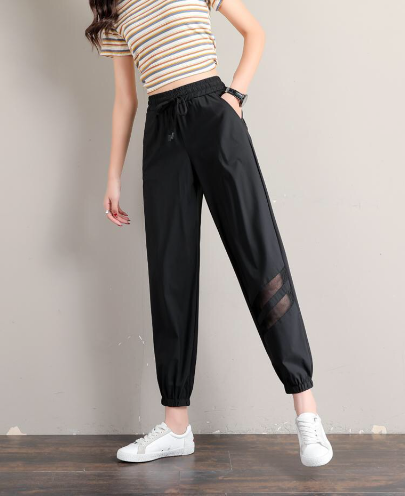 Women Drawstring Sports Pants Casual Loose Running Fitness Ankle Pants Woman Wideleg Cropped