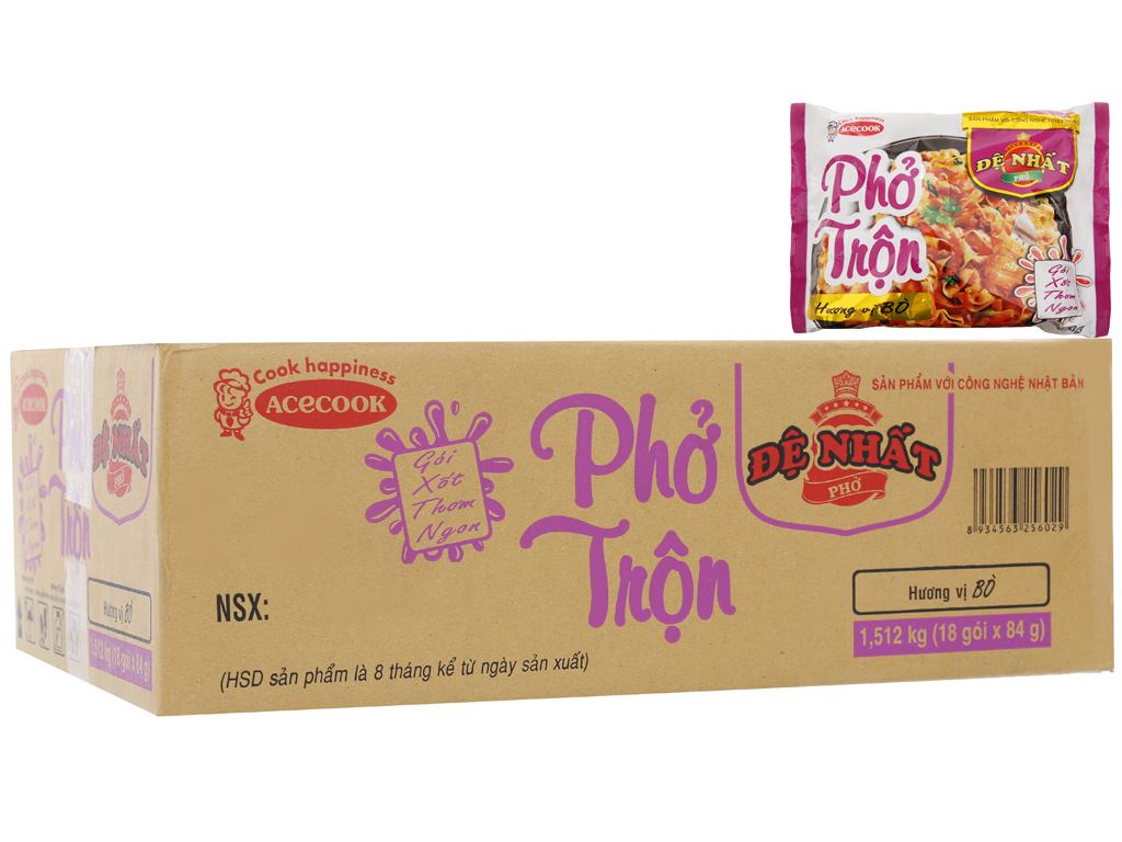 Thùng 18 gói phở trộn Đệ Nhất vị bò 84g