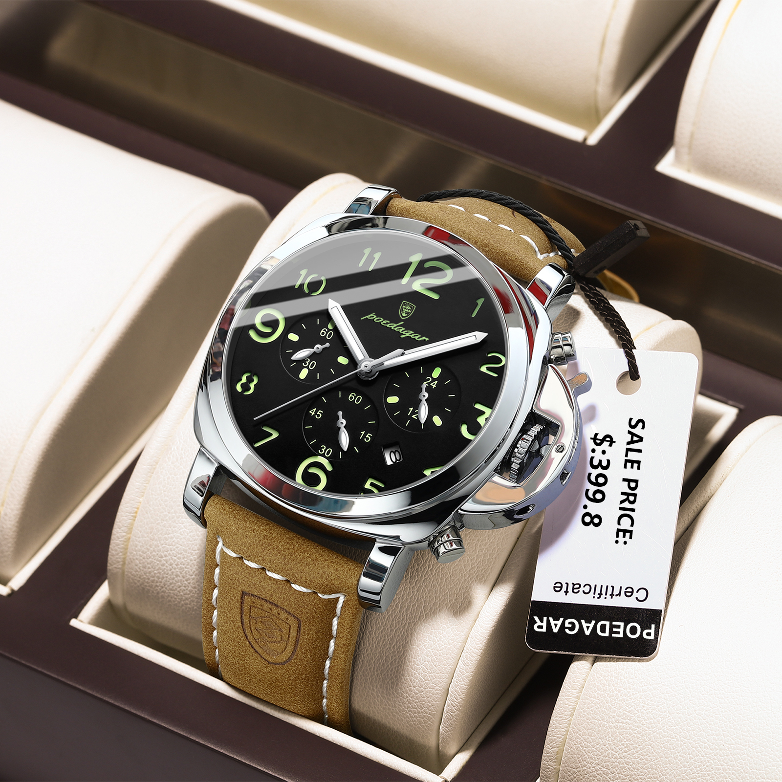 POEDAGAR Luxury Sports Watch for Man Waterproof Luminous Date Chronograph Men Watch Leather Quartz Men's Watches Clock Reloj+box.