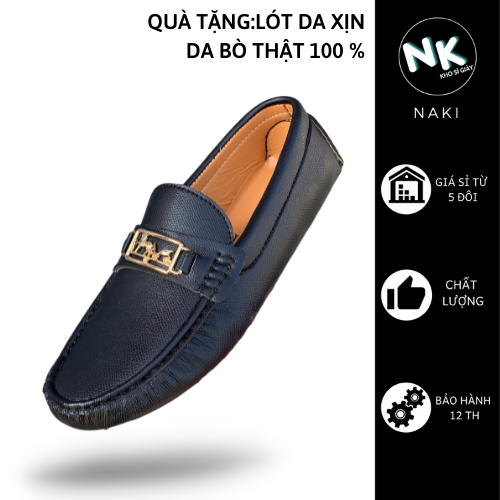Giày moccasin NAKI GBM-01 giày mọi da bò khâu đế chắc chắn