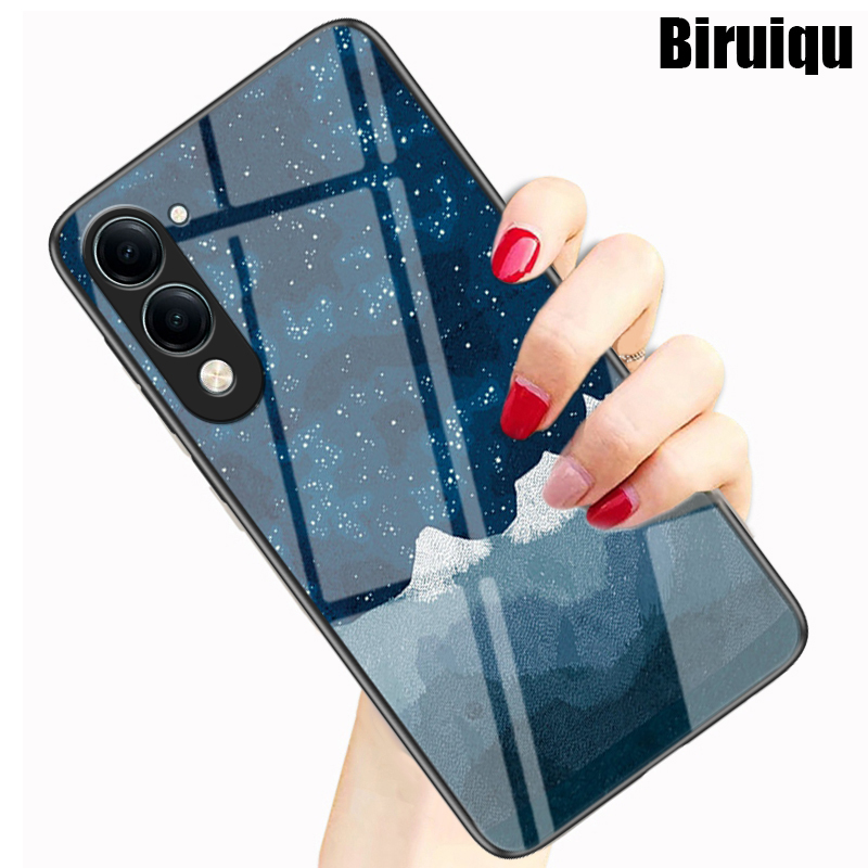 Biruiqu%20For%20VIVO%20Y04/Y19e/Y19%205G%20Shockproof%20Starry%20Colorful%20Tempered%20Glass%20Back%20Soft%20Silicone%20Edge%20Case%20Cover%20-%20Image%202