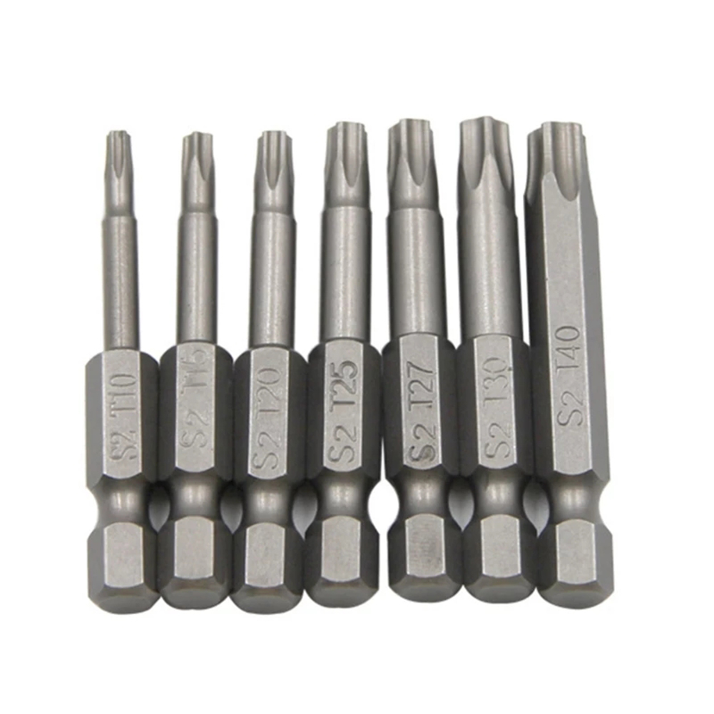 Toolstar 1/7Pcs 50mm 1/4 Hex Shank Five-point Magnetics Torx Screwdrivers Bits T10-T40