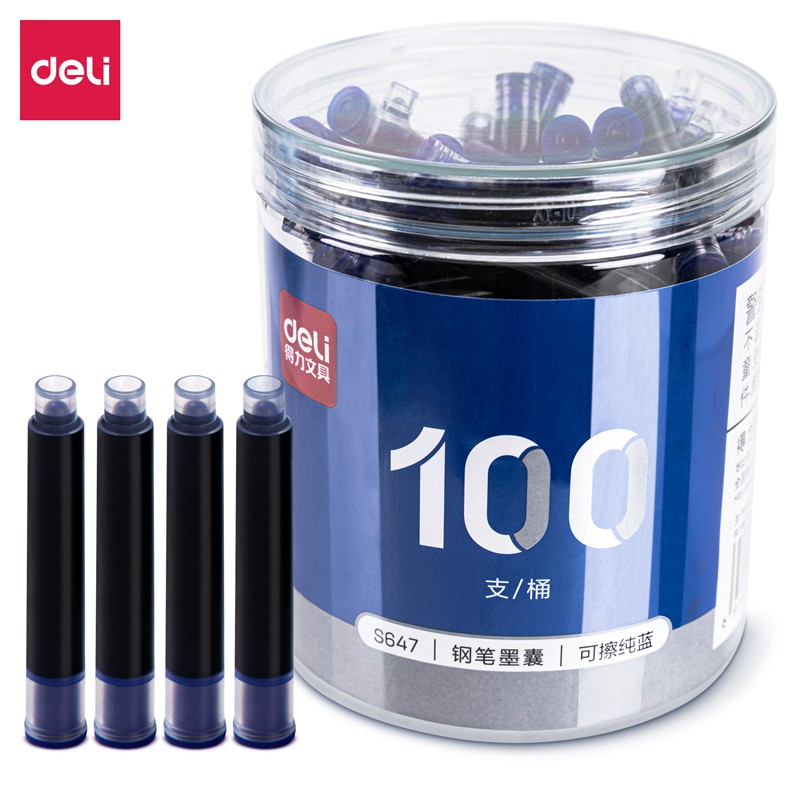 Set 100 ống mực deli, mực bút máy màu xanh, đen, mực đều viết trơn tru cho học sinh--vpp kiều anh