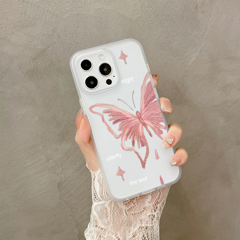Clear Phone Case For Iphone 16 With Pink Butterfly Pattern Design_voghion.com