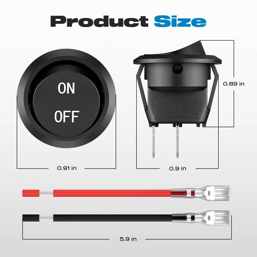 Small Rocker 2 Pin Round Rocker Switch Black ON-OFF Toggle Switch 2nd ...