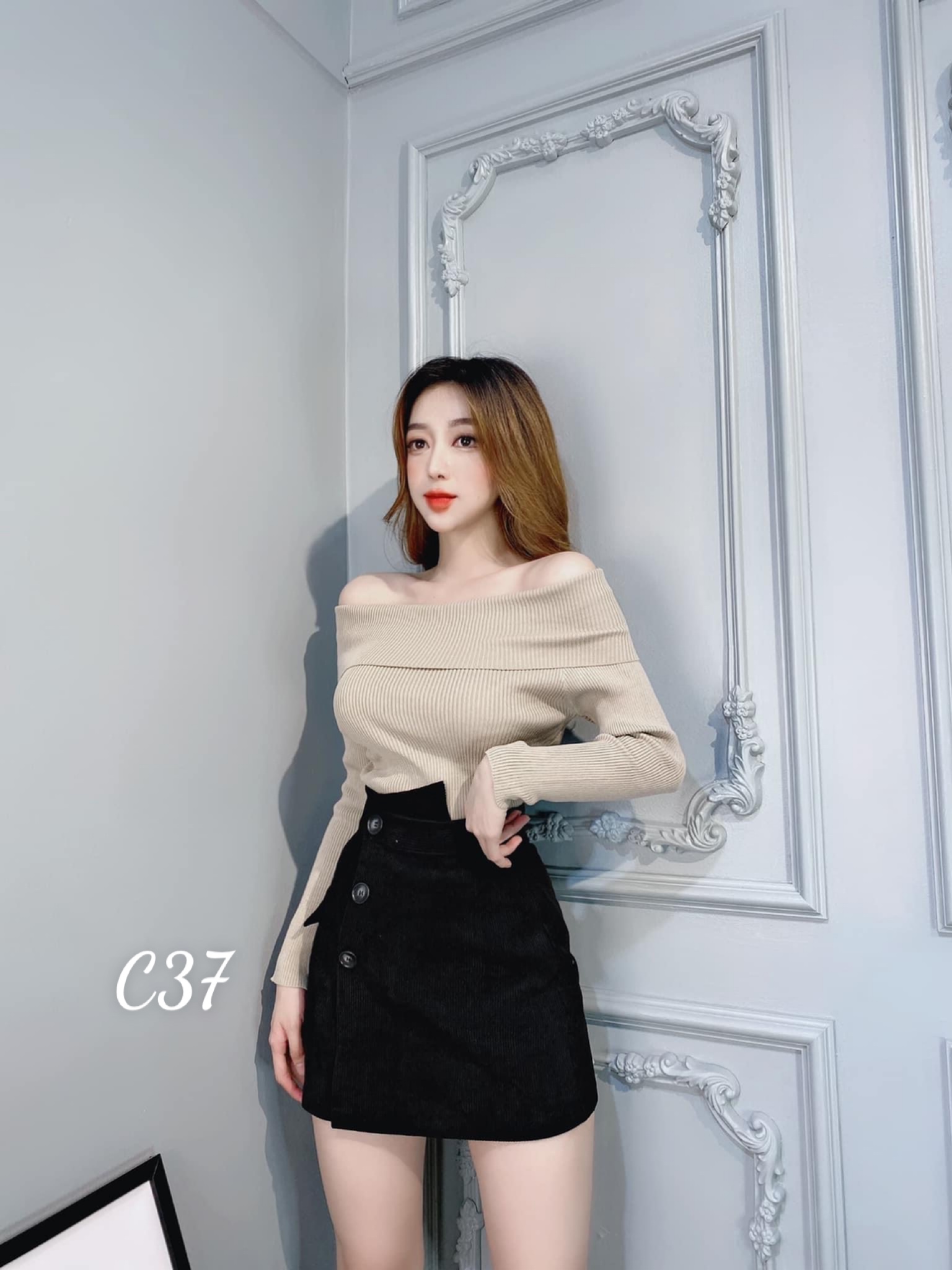Áo kiểu nữ trể vai gợi cảm thun gân lụa c37