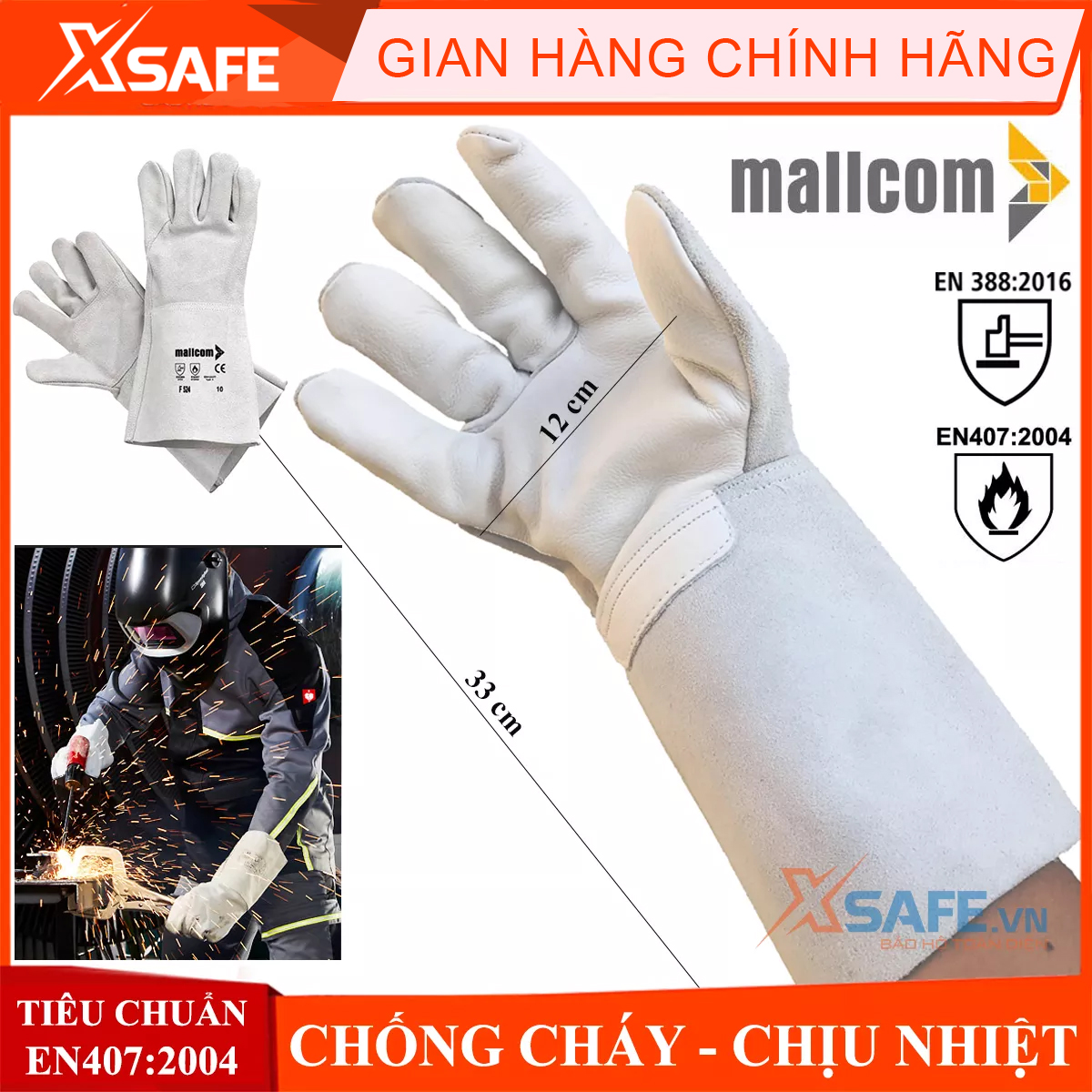 Welding gloves mallcom-gloves cowhide welding genuine, dexterously, heat-resistant, fire resistant gloves, welding Tig long sleeve (33cm) (1 double)-product genuine [xsafe] [Xtool]