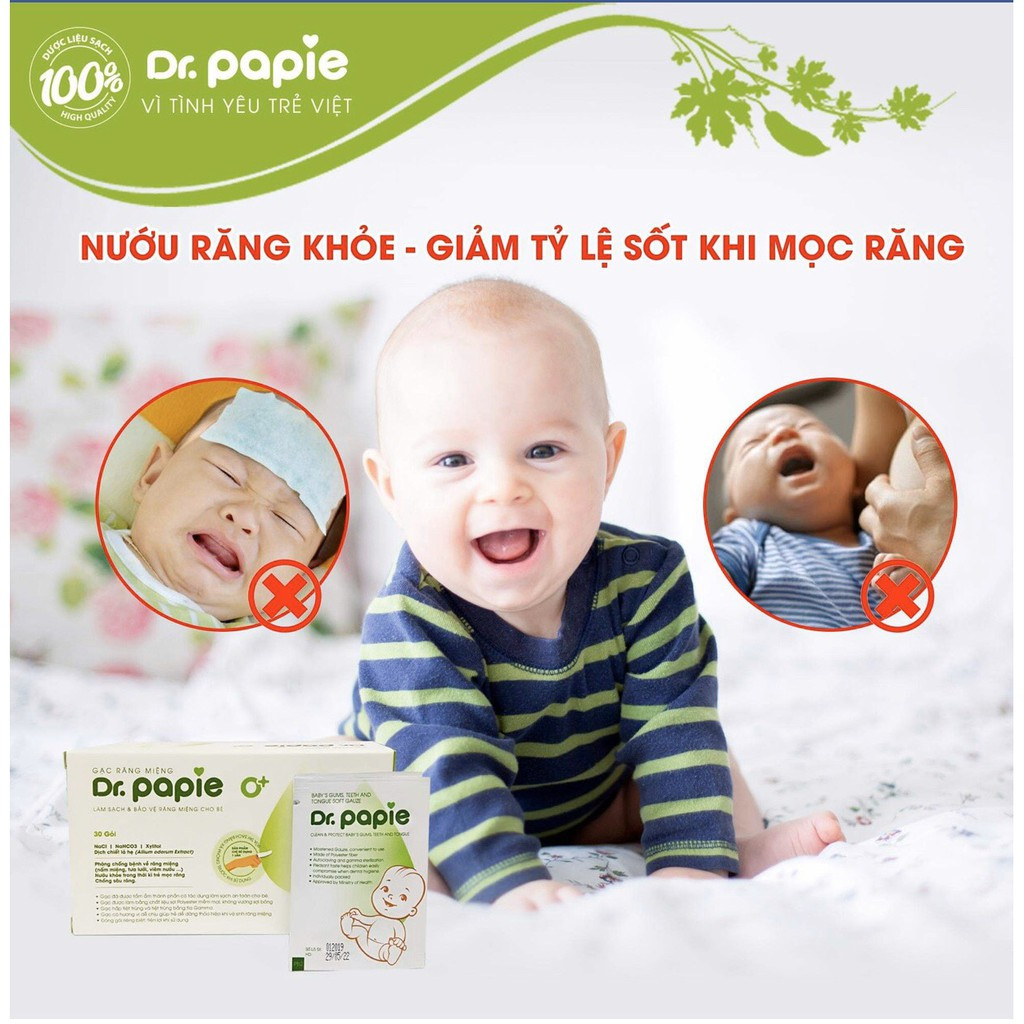Gạc rơ lưỡi Dr.Papie hộp 30 gói cho bé chính hãng Kids Plaza