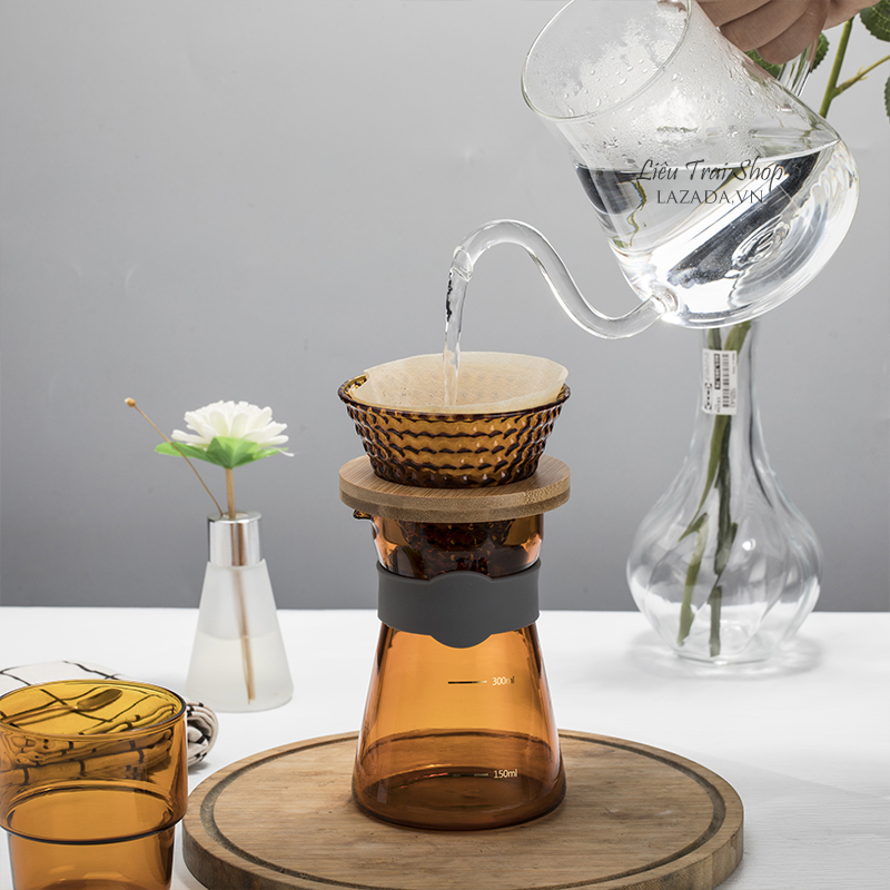 Bộ bình và phễu v60 pha cà phê cafe Pour over brew drip ba màu