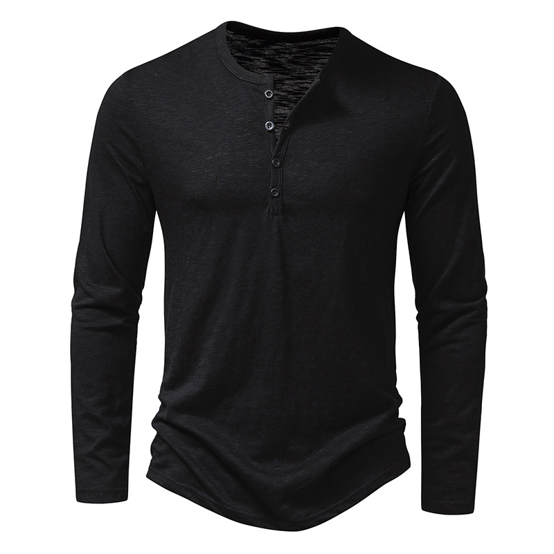 Men's Cotton Button Henley neck Shirt Long Sleeve Casual Button Solid color  Fashion T-Shirts