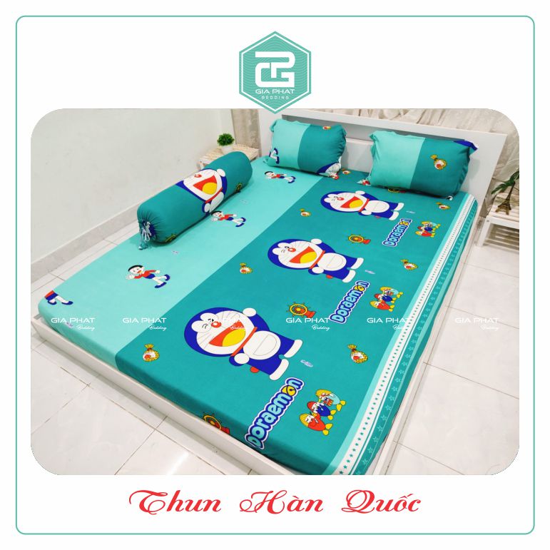 Bộ ga gối thun lạnh Hàn Quốc (4 món) họa tiết ( 1 ga bọc + 2 vỏ gối nằm + 1 vỏ gối ôm )