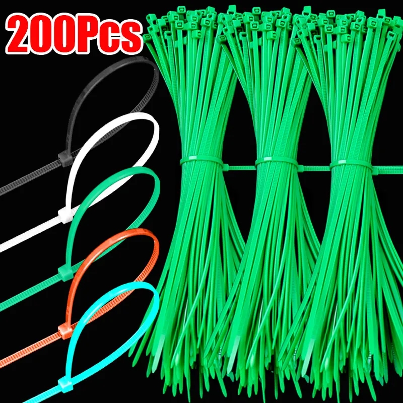 200Pcs Nylon Cable Ties Adjustable Self-locking Cord Ties Straps Fastening Loop Reusable Plastic Wire Ties for Home Office