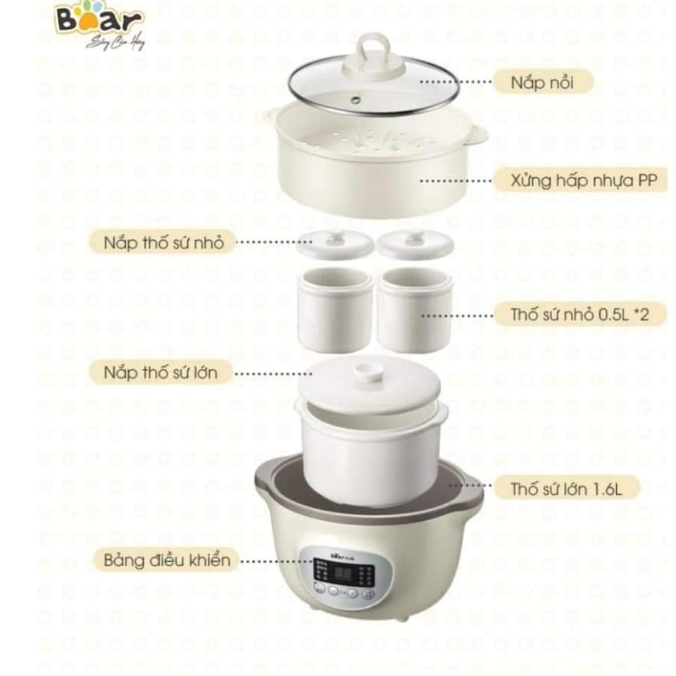 Nồi nấu cháo chậm Bear 0.8-1.6l