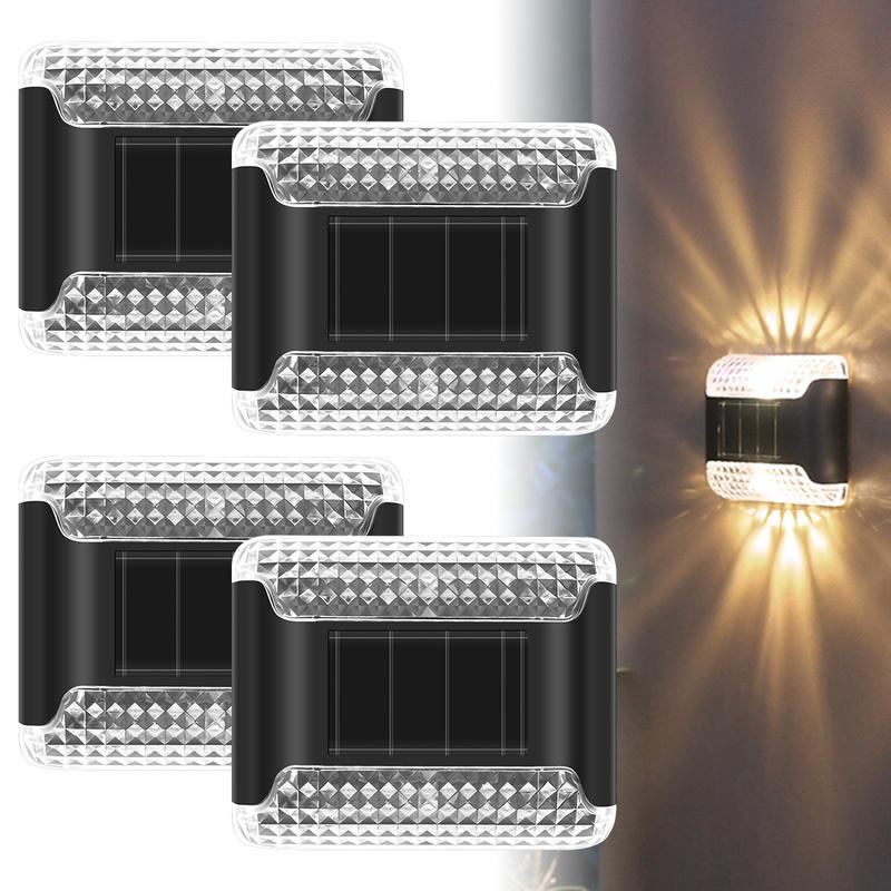 Everso 4 Pack Solar Wall Lights Up and Down Fence Lights Waterproof LED Solar Powered Security Light Solar Wall Lights Wireless Solar Security Lamps Waterproof Solar Wall Lights