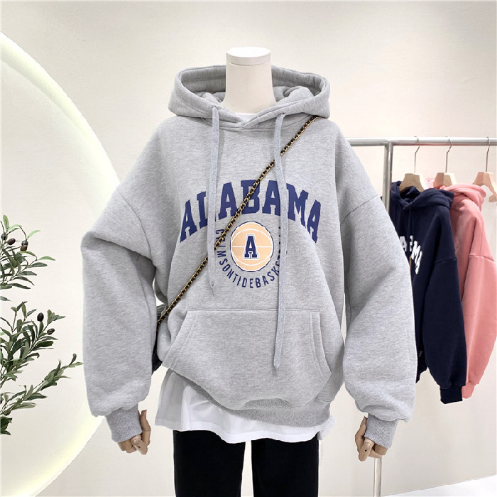 HengShanYuan Women's hooded sweatshirt letter print autumn and winter plus size women's pullover top