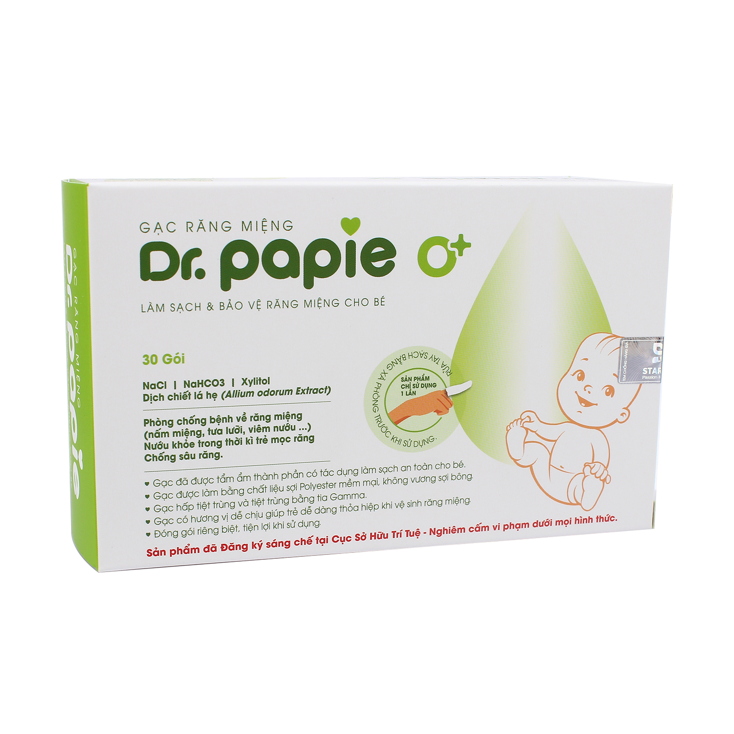 Gạc rơ lưỡi Dr.Papie hộp 30 gói cho bé chính hãng Kids Plaza