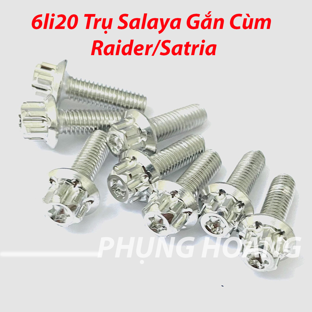 Ốc Salaya 6li20 Trụ Gắng Cùm Sonic Satria Raider Ốp Pô Carbon.-PHS
