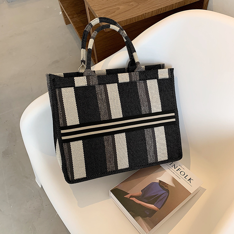 JIVIVIL Canvas Striped Women Tote Bags Large Capacity Handbag Canvas Bag Travel Shopping Bag