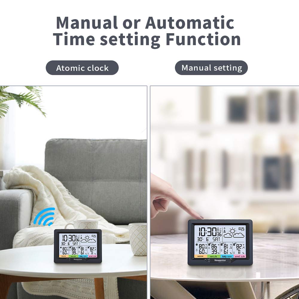 Newentor Weather Station Wireless Indoor Outdoor Digital Atomic Clock Weather Thermometer Temperature Humidity Monitor 3 Outdoor.
