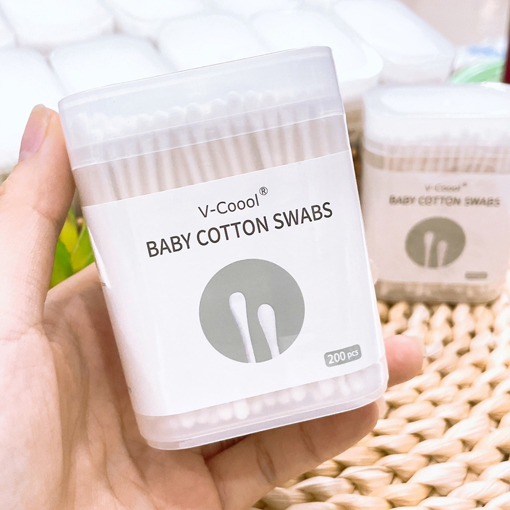 Tăm bông cho bé sơ sinh V-Coool, hộp 200 que