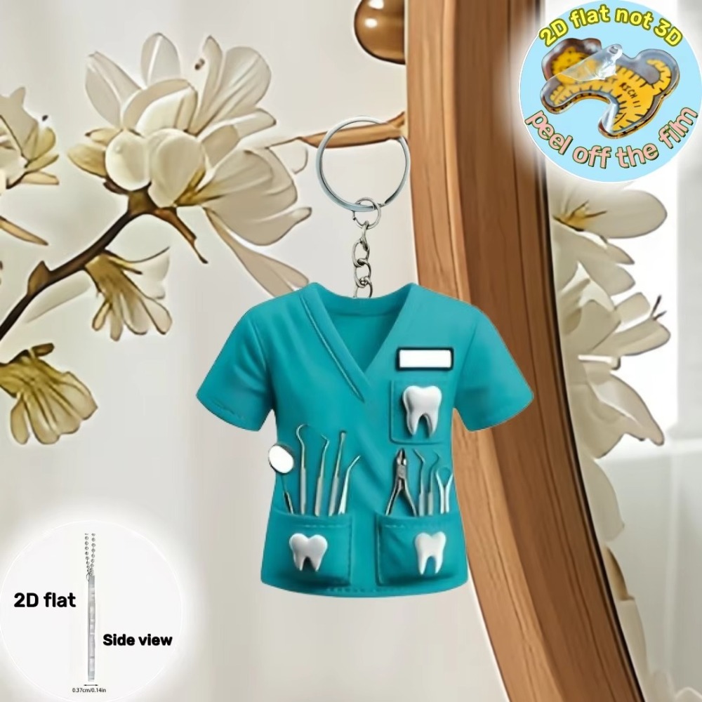 【On Sale】 Personality Doctor Themed Dentist Costume Keychain 2D Plane Dentist Pendant with Key Ring Doctor Hanging Decoration Gifts.