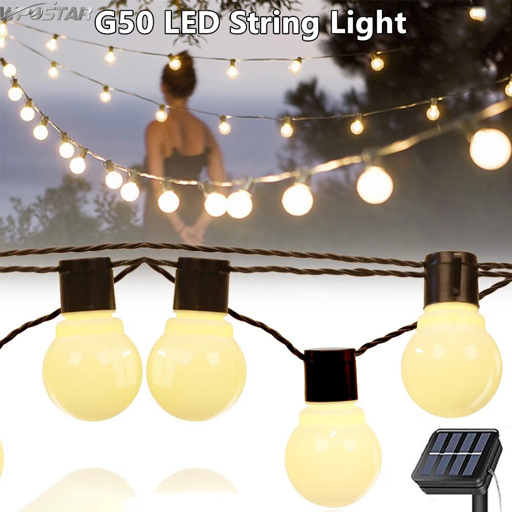 Solar Led Light Outdoor Garland Street G50 Bulb String Christmas