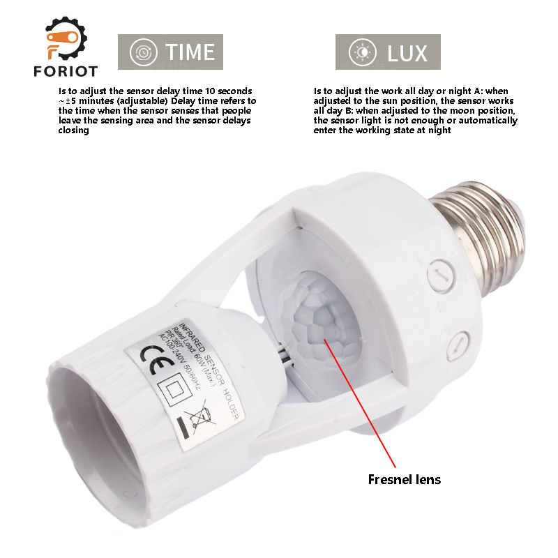 Foriot Motion Sensor Light Socket Smart Screw in Light Bulb Outlet E27 Motion Activated Light Bulb Auto Light Control for Garage