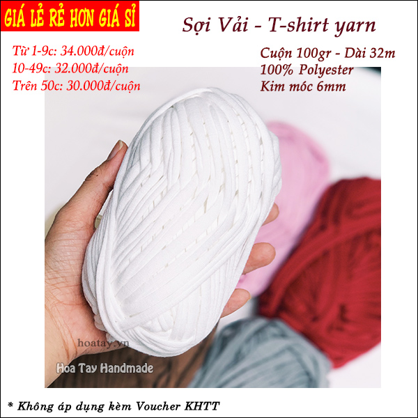 Sợi Vải - Tshirt Yarn - Cuộn 100Gr - Hoa Tay Handmade