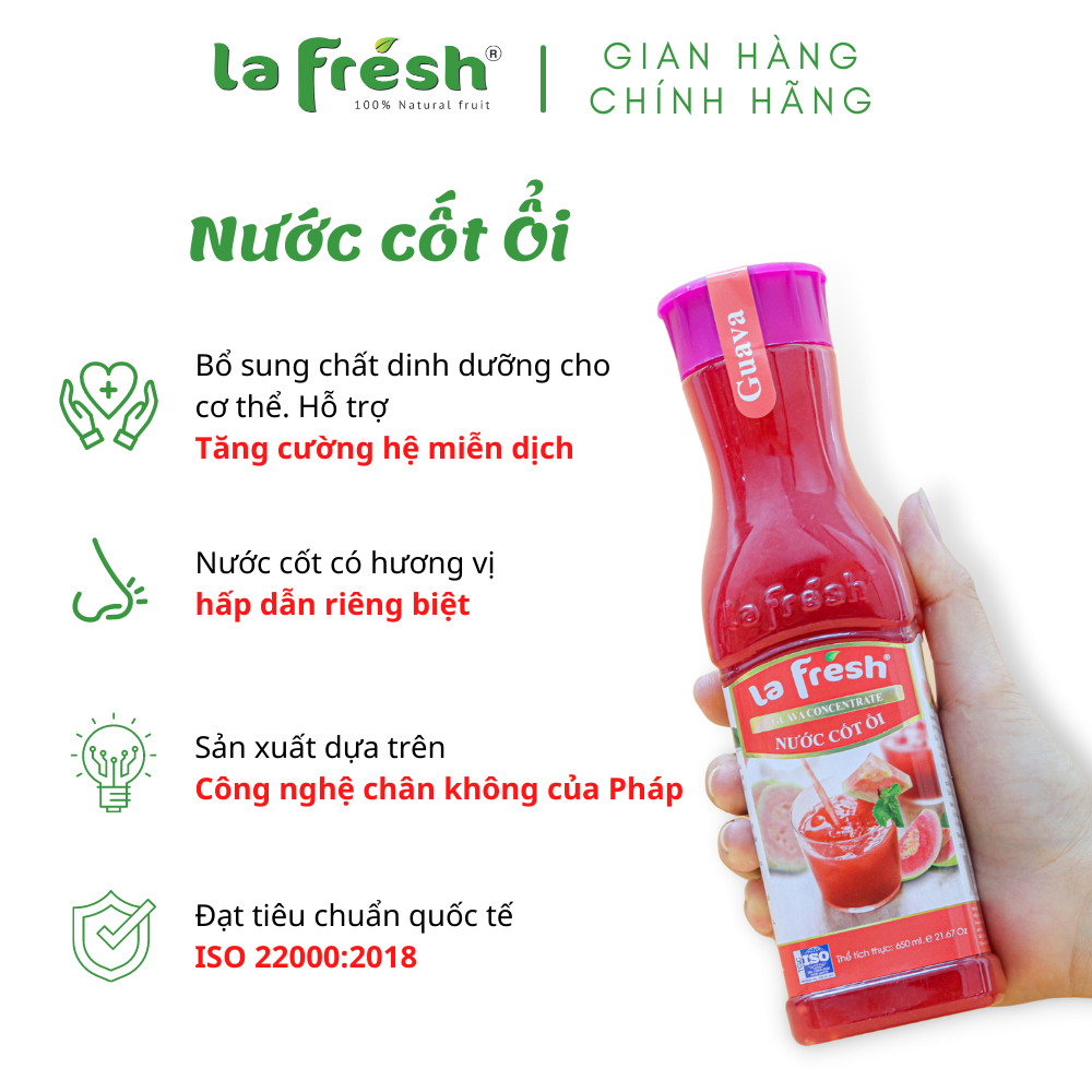 Nước Cốt Ổi Lafresh Đà Lạt Chai 650ml - Ổi nguyên chất Đà Lạt