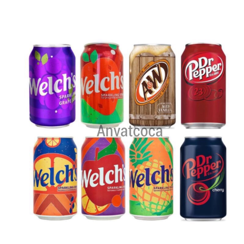 Nước Ngọt Mỹ Nhiều Vị (Coca Cola, Welch’s, A&W, DrPepper, 7up) 355ml