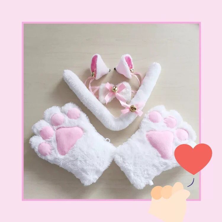 Cat Girl Anime Cosplay Costume Accessory Bell Hairwear Hairbands With Cat Ears Neko Lolita Maid Plush Glove Tail Paw Ear
