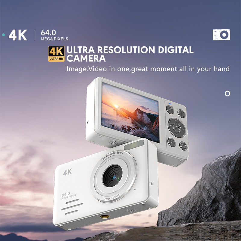 Compact 4K Ultra HD SLR Camera CCD Mini Digital Card Camera 64MP 18x Zoom Photo Video Recording Camera with LED Fill Light. 