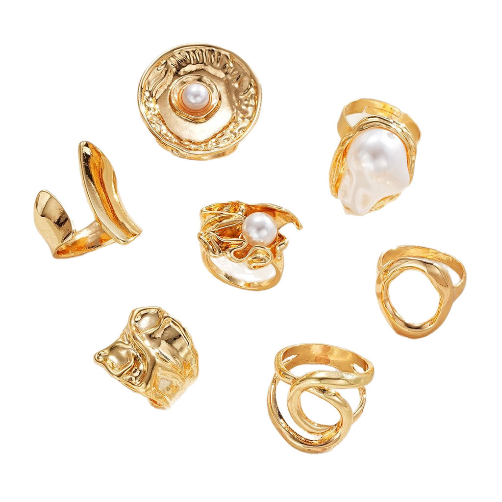 Enacolor%20Retro%20Punk%20Exaggerated%20Irregular%20Geometry%20Ring%20Set%20Gold%20Metal%20Pearl%20Joint%20Open%20Rings%20Adjust%20Jewelry%20Accessories%20Gifts%20New%20-%20Image%208