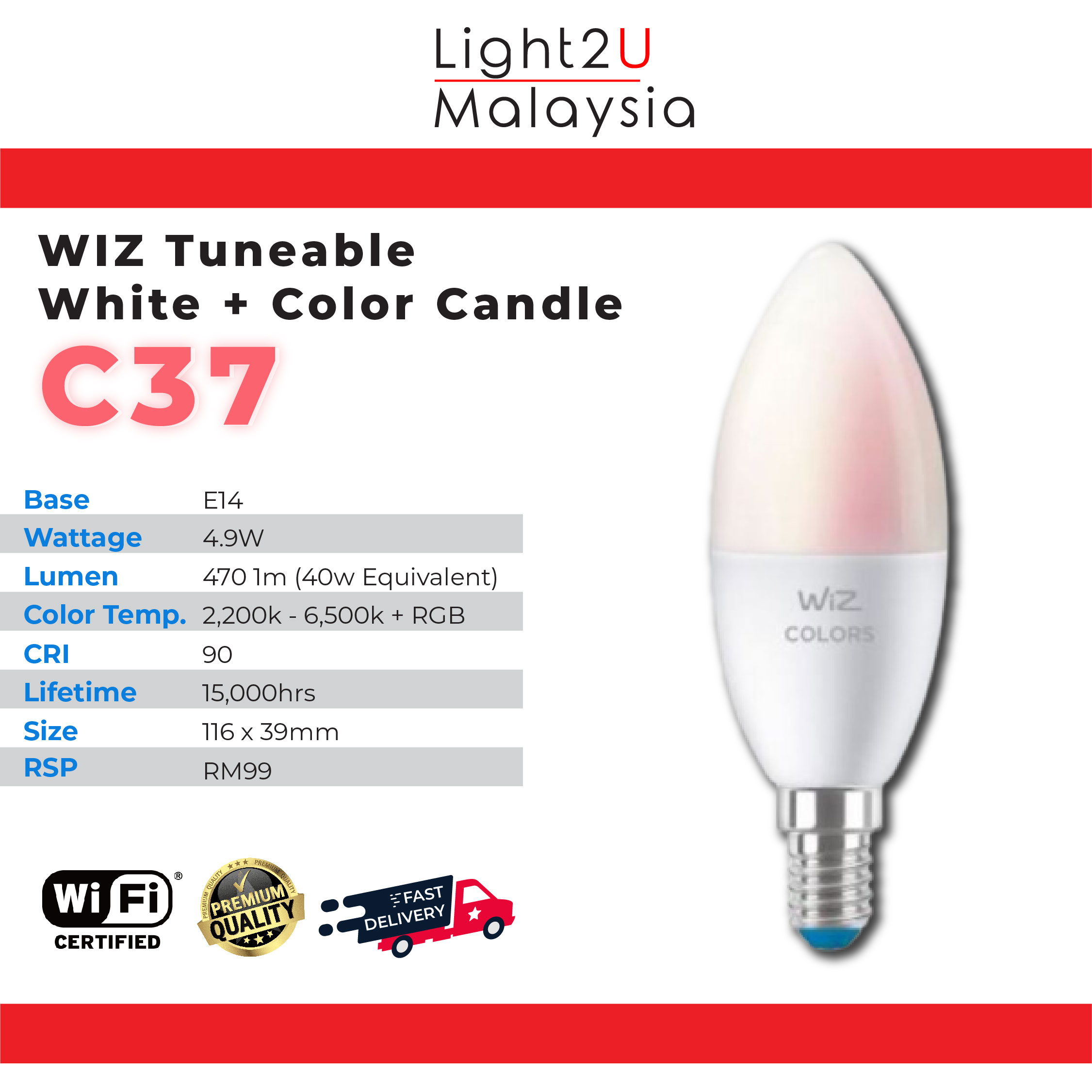 WiZ Colors Wi-Fi C37 E14