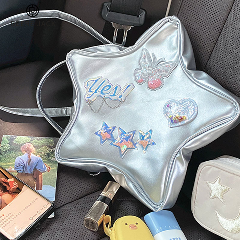 Deere Jack Laser silver star pack New cool backpack Sparkling five-pointed star pack Dopamine cross-body bag