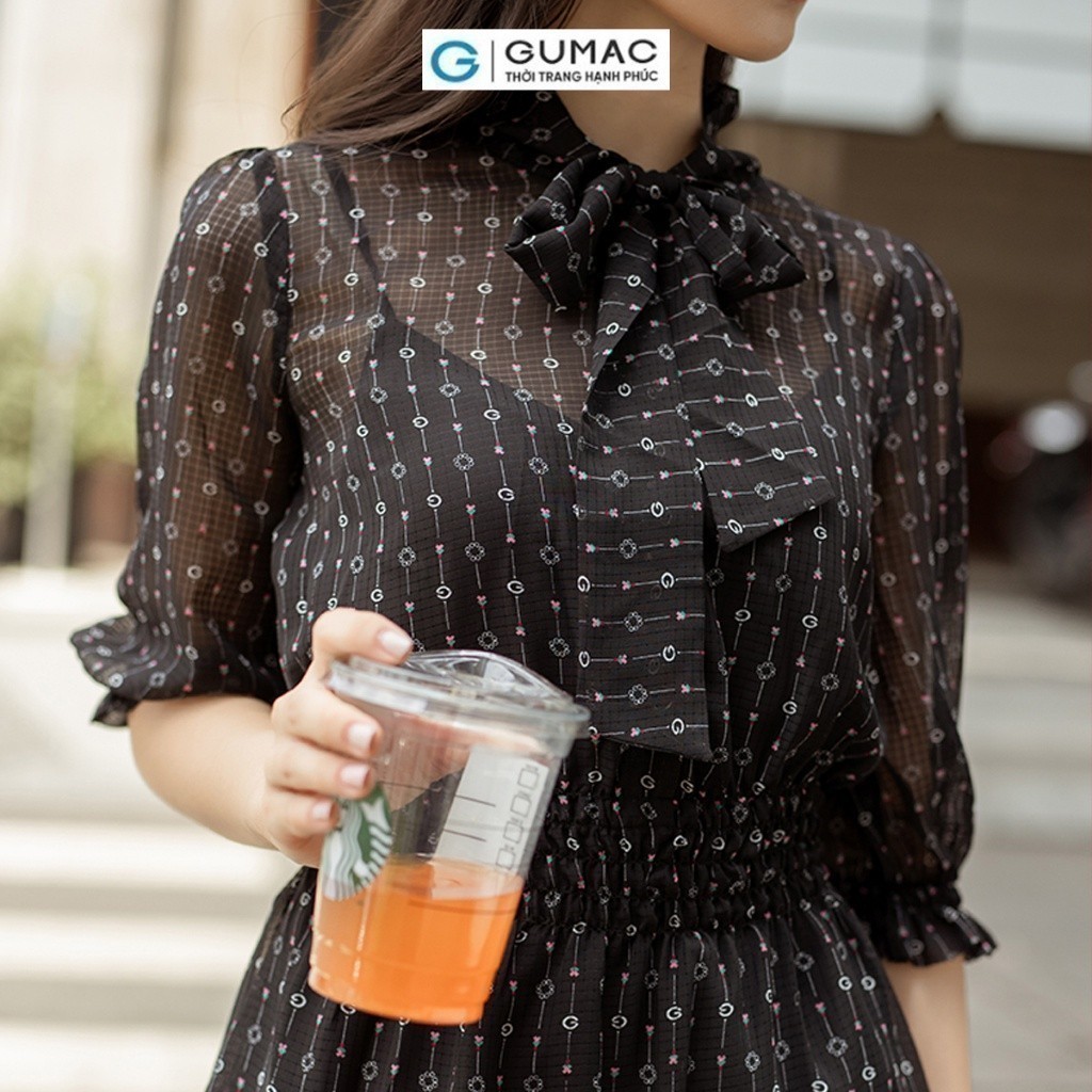 [15 - 17.6 |Voucher 8-15%] Đầm nữ bèo smocking eo thắt nơ cổ GUMAC DD05069