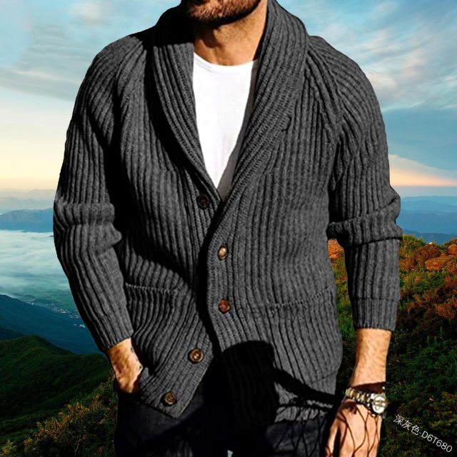 Sweater Long Sleeve Solid Color V Neck Men Cardigan Single Breasted Button Winter Autumn Knitwear Pullover Jackets