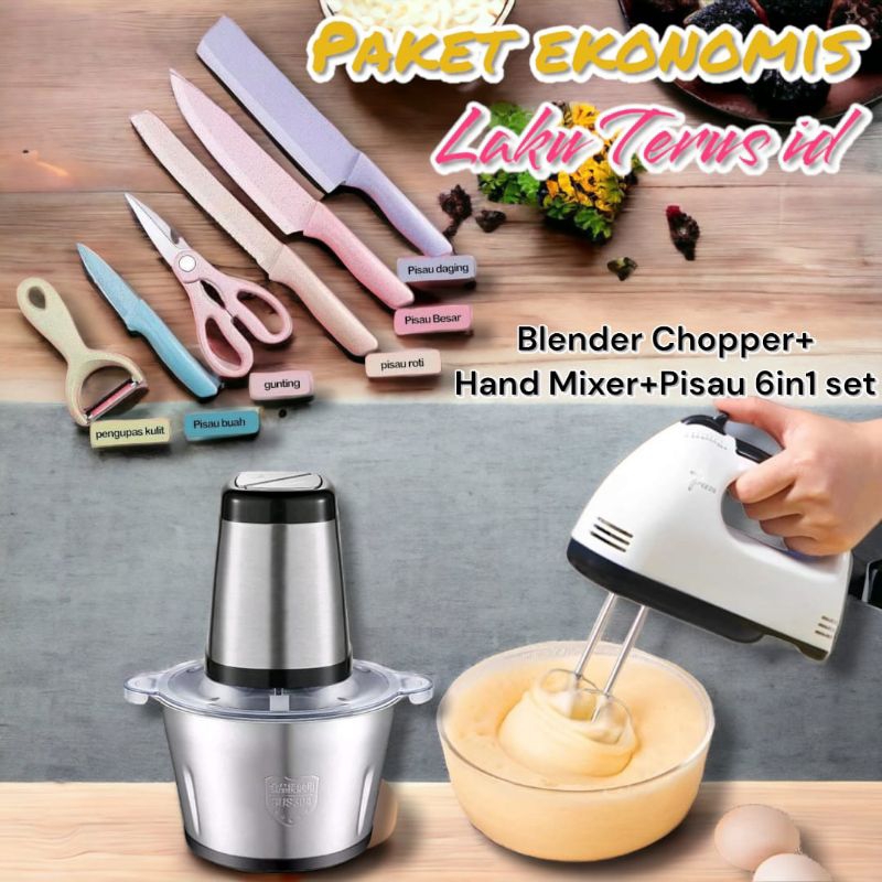 LT 023 Paket Blender Chopper Hand Mixer Pisau 6in1set Lazada
