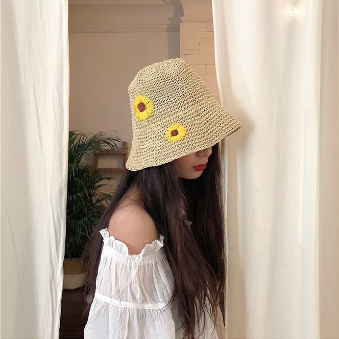 Mũ Bucket cói mềm thuê hoa cúc Daisy