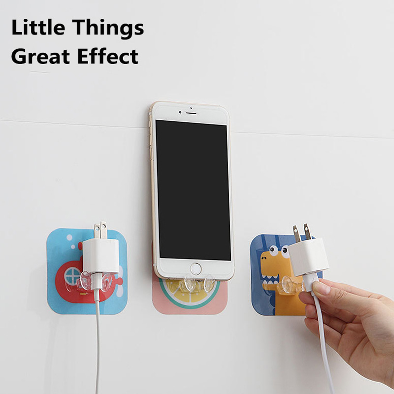 CHIPLY【Cartoon】4pc Set Cute Plug Wall Hook Seamless Plug Power PVC Hook Cord Storage Hook Sticky Hook Plug Fixing Frame 7.5*7.5cm