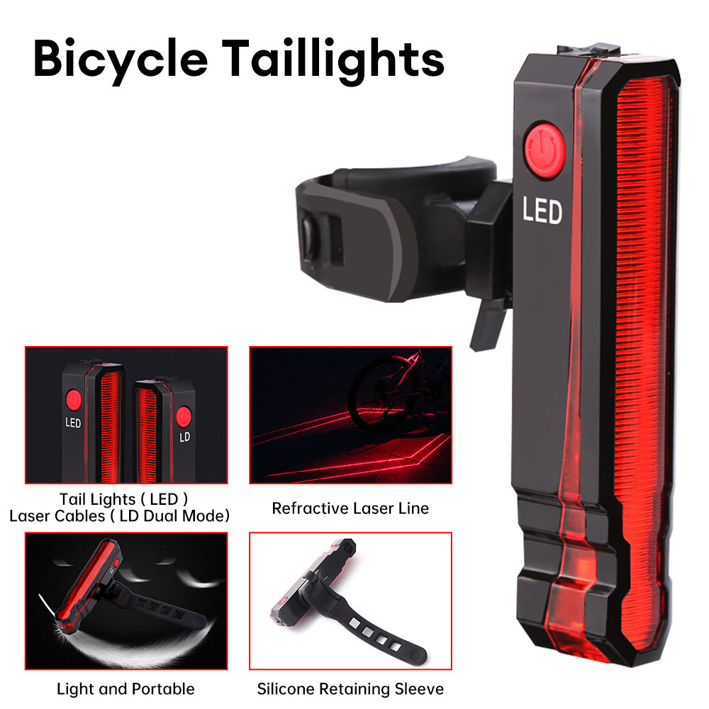 Virwir Folding Laser Bicycle Light Front And Rear Safety Warning Light Usb Rechargeable Bicycle Tail Light Waterproof Cycling Light
