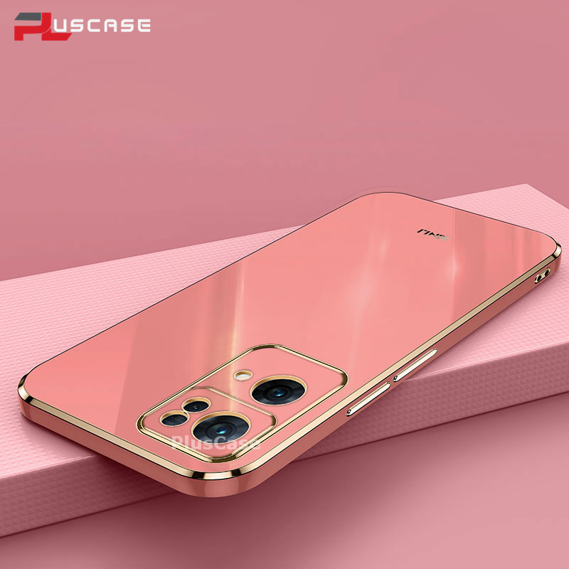 PlusCase for OPPO Reno7 Pro 5G 6D Plating Soft Case Lens Protector Square Frame Silicone Glossy Shockproof Phone Back Cover