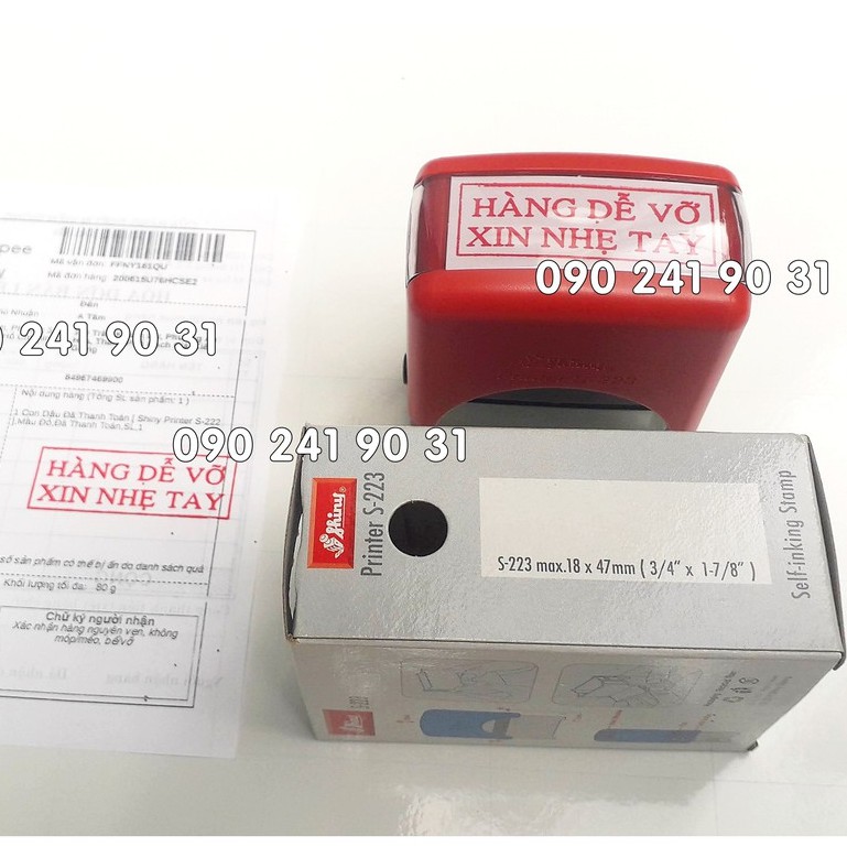Con dấu HÀNG DỄ VỠ, XIN NHẸ TAY [ Shiny S-223 / 18 x 47mm ]